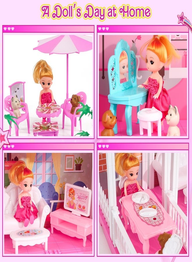 TUZT 2-Story Doll House with Stairway, Toy Figure, Pet Dogs, Furniture and Accessories, Pretend Play Dream Dollhouse with Light, Christmas Birthday Gifts for Kids Toddlers Girls Aged 3 4 5 6 - Image 4